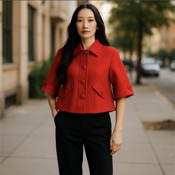 Red Blazer Linen blend Office Siren blazer boxy cropped tailored  Nygard  sz 4P - Picture 11 of 13